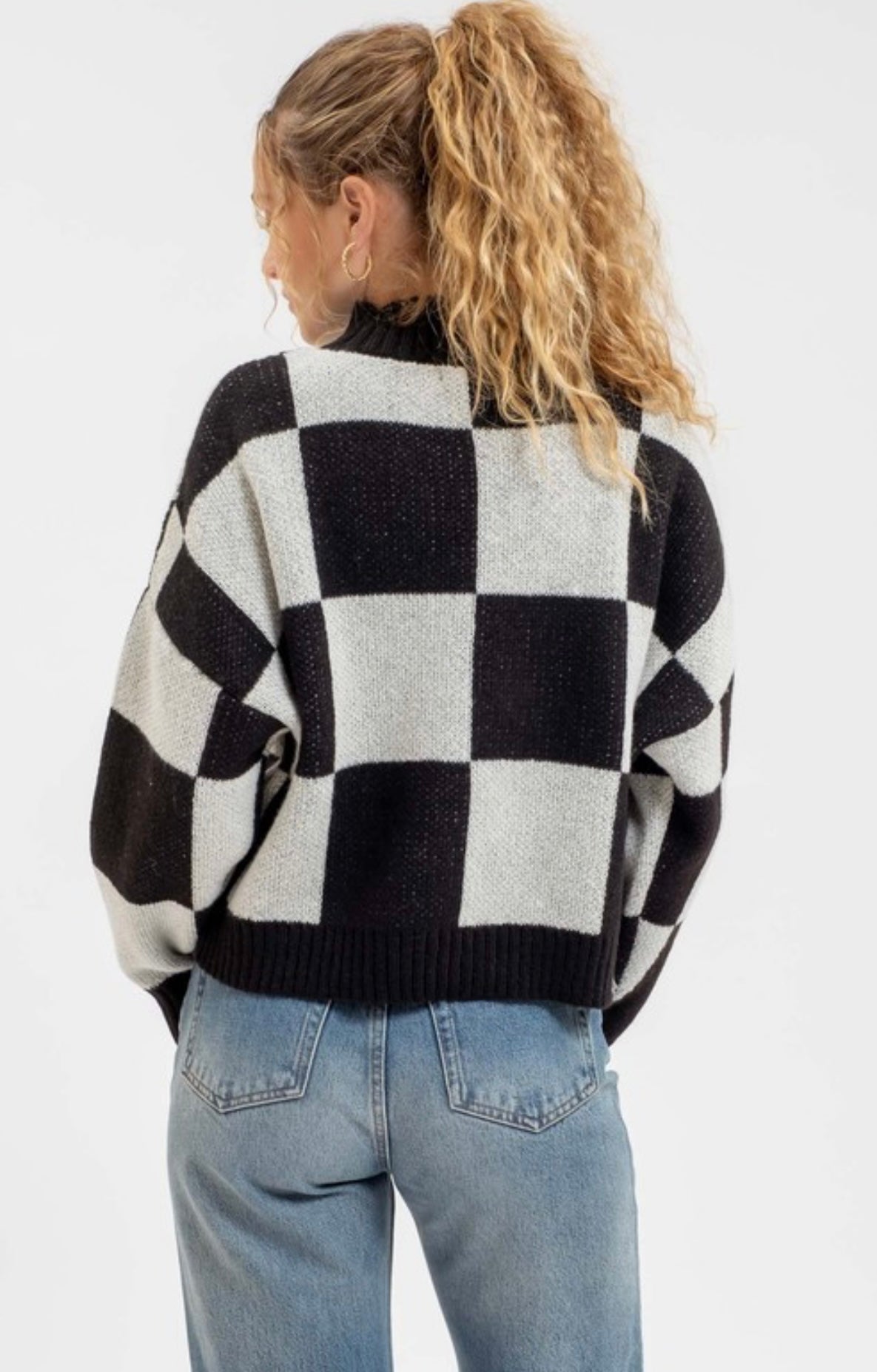Sweater Checkered Mock Neck