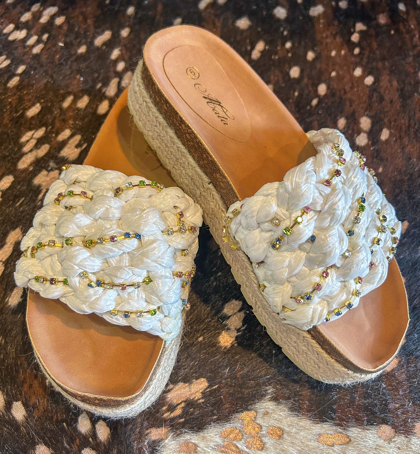 Sandals Platform Rhinestone Raffia