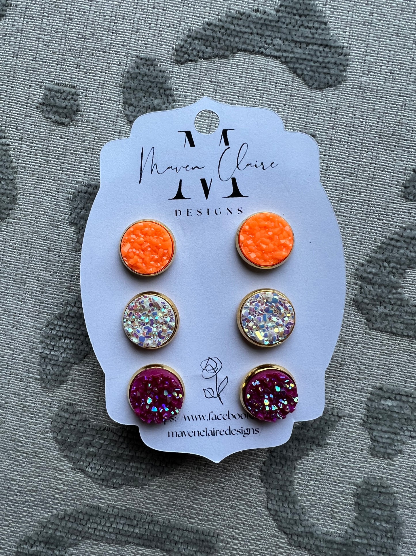 3 Pc Druzy Stud Set Earrings - BeLoved Boutique