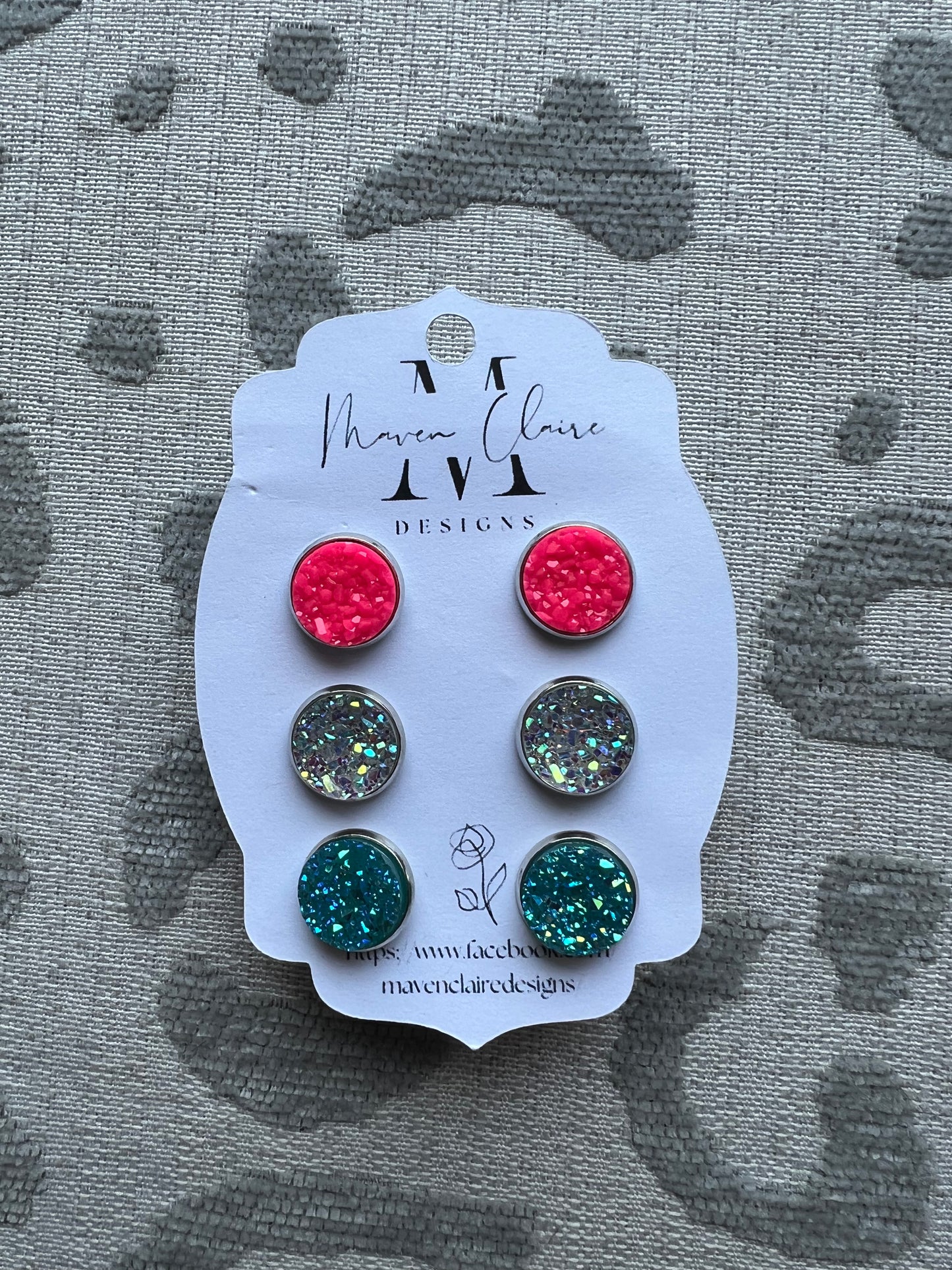3 Pc Druzy Stud Set Earrings - BeLoved Boutique