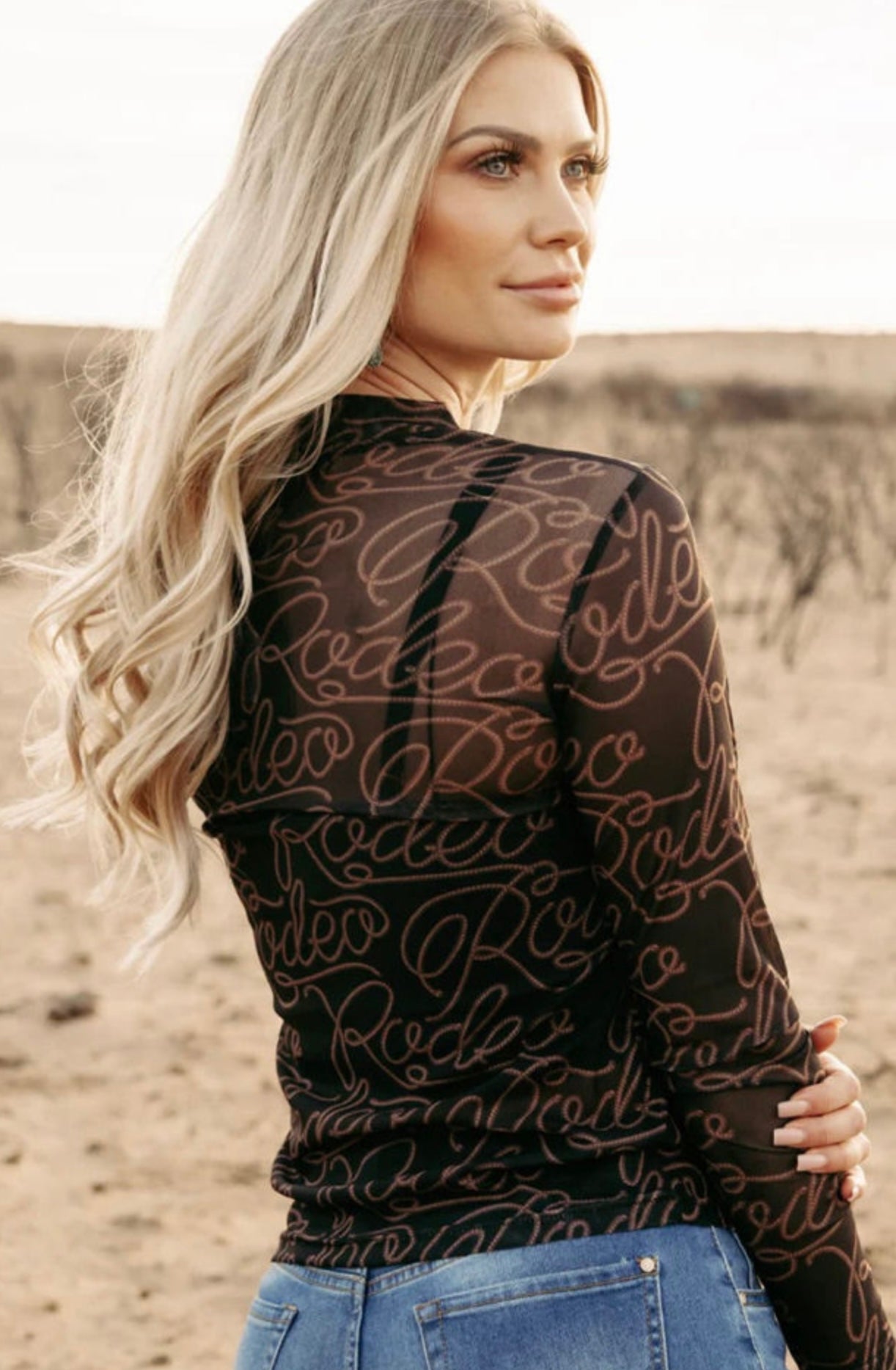 Long Sleeve Mesh Top Western