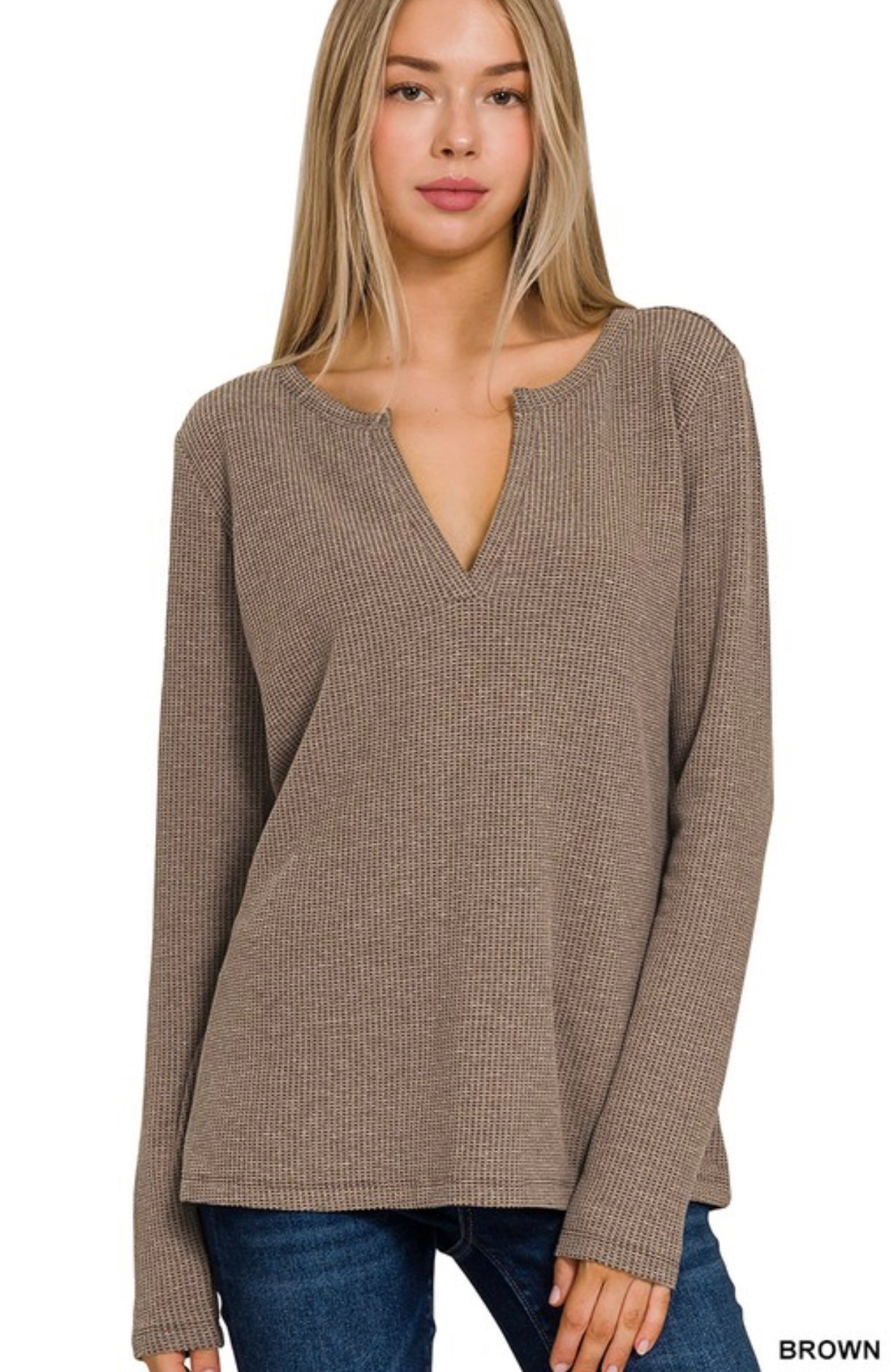 Top Waffle Knit V Neck