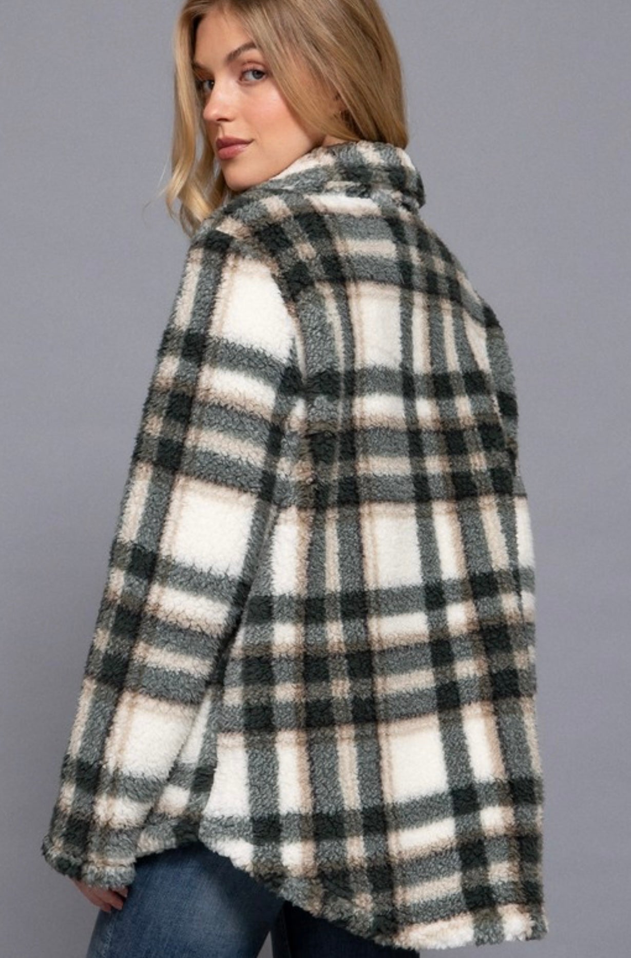 Shacket Fleece Plaid Printed