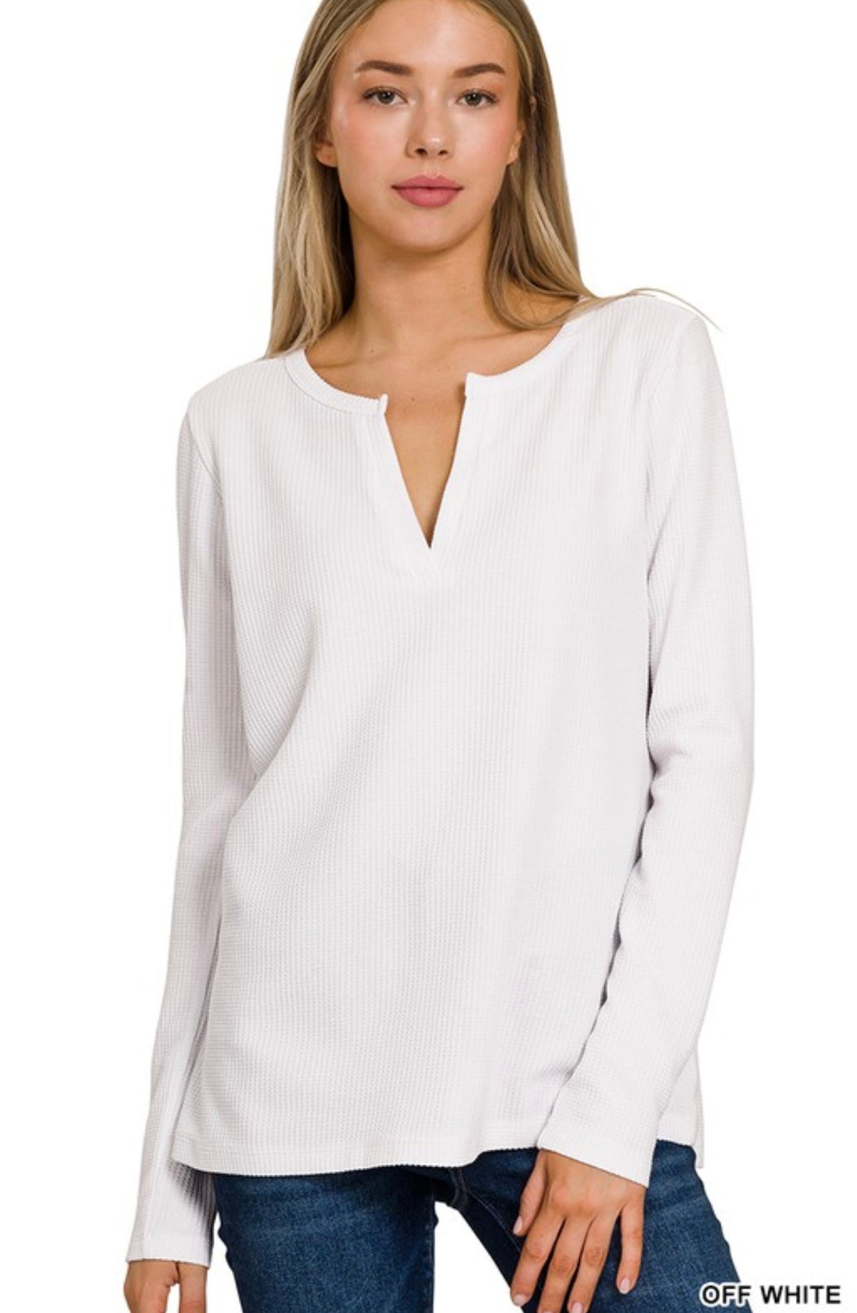 Top Waffle Knit V Neck