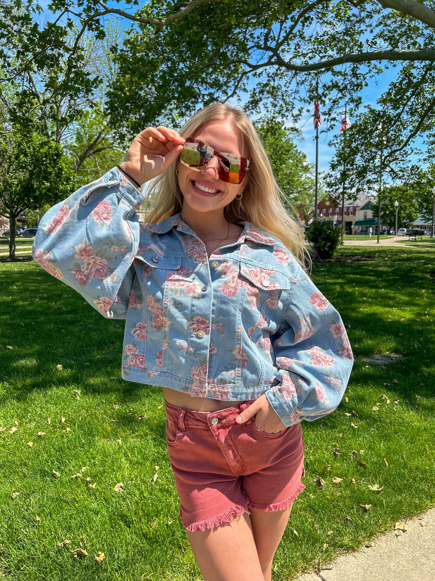 Denim Jacket Rose Print