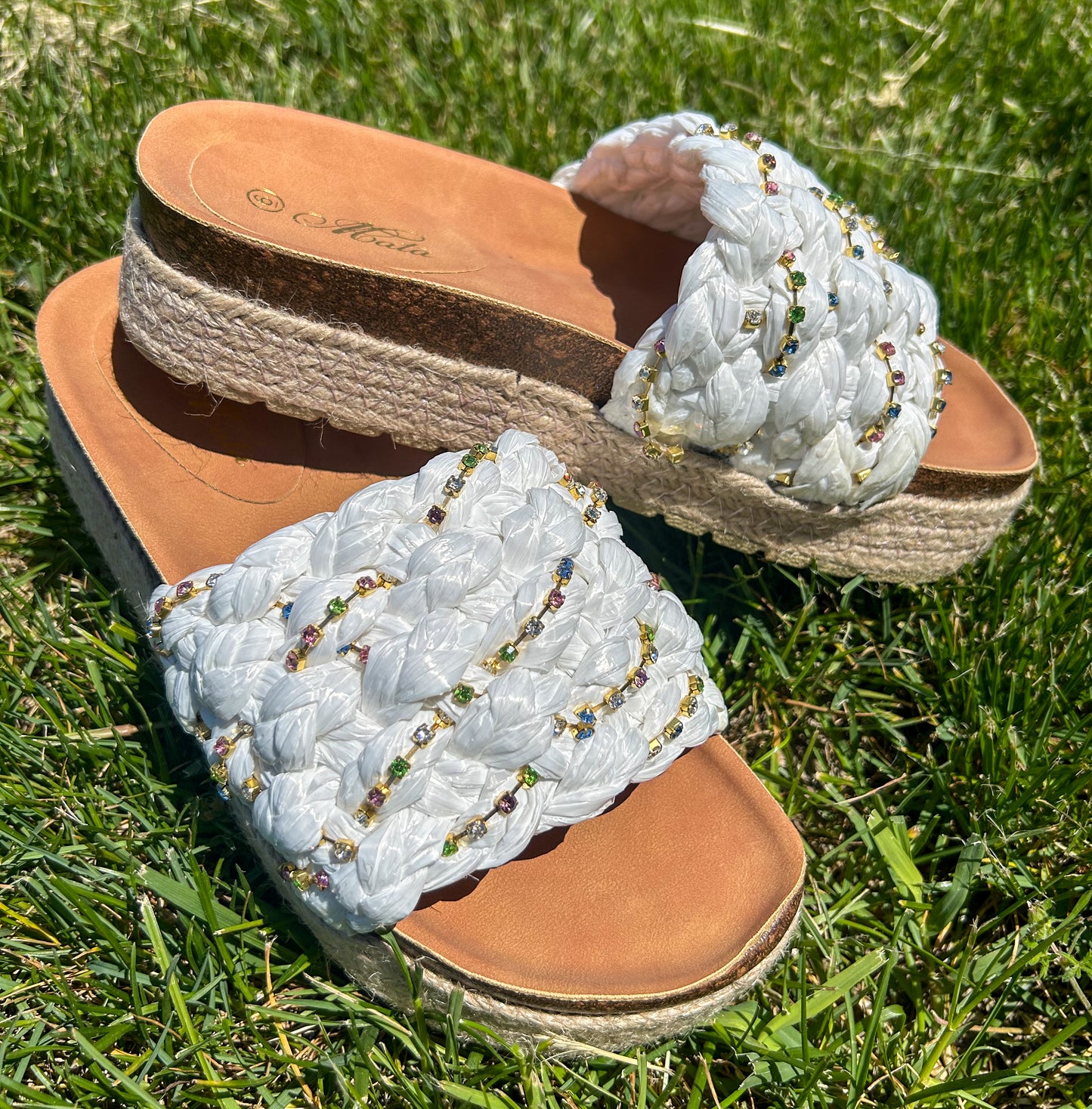 Sandals Platform Rhinestone Raffia