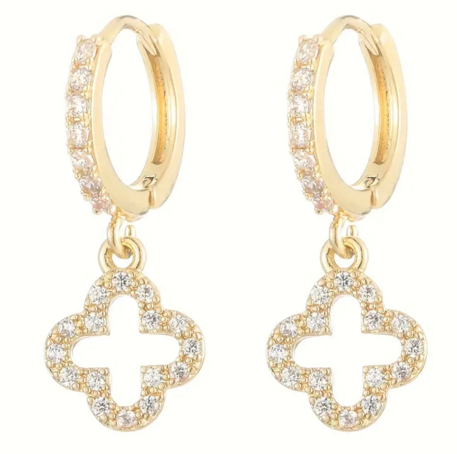 Clover Earrings Rhinestone Dangle