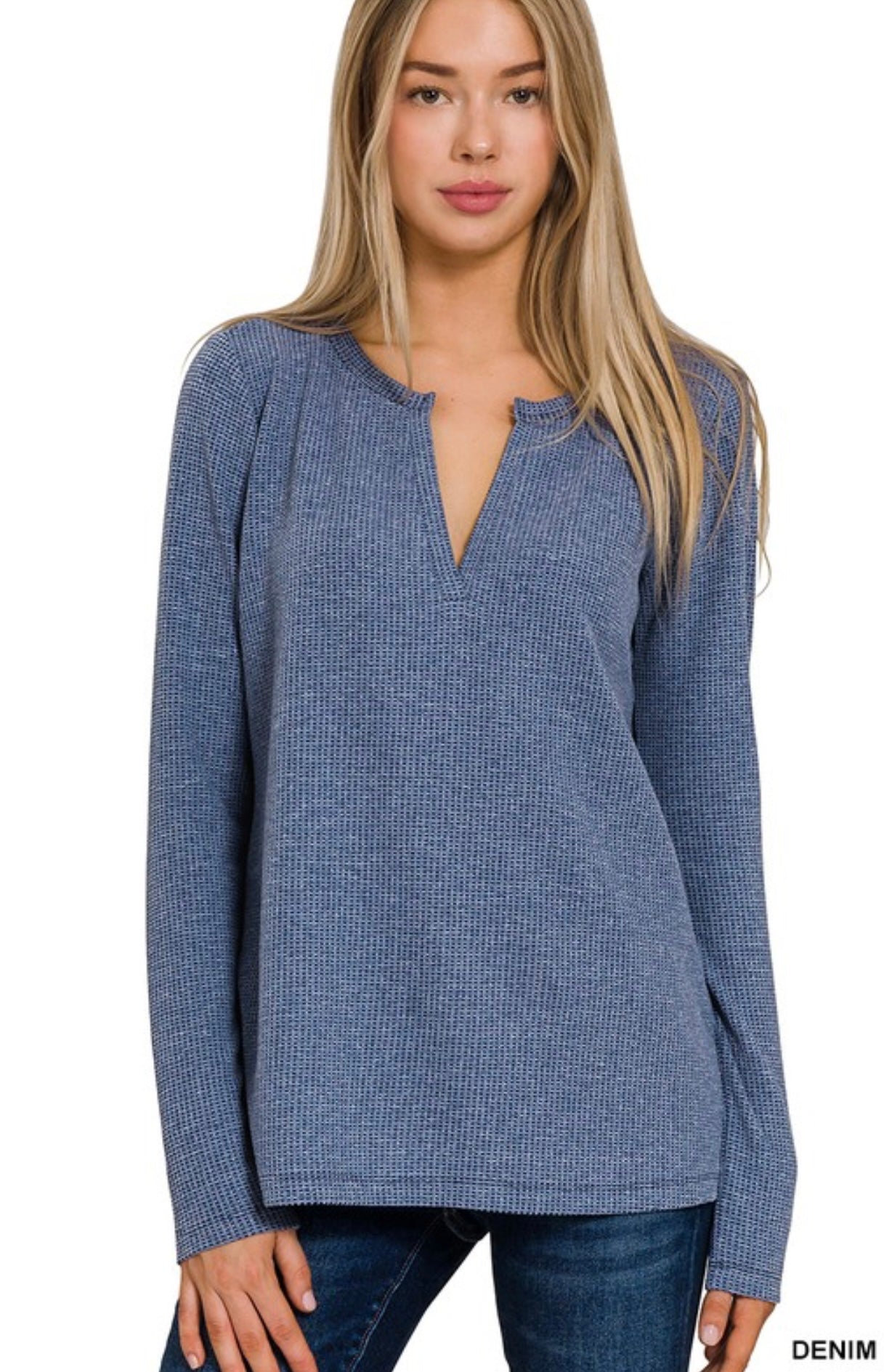 Top Waffle Knit V Neck