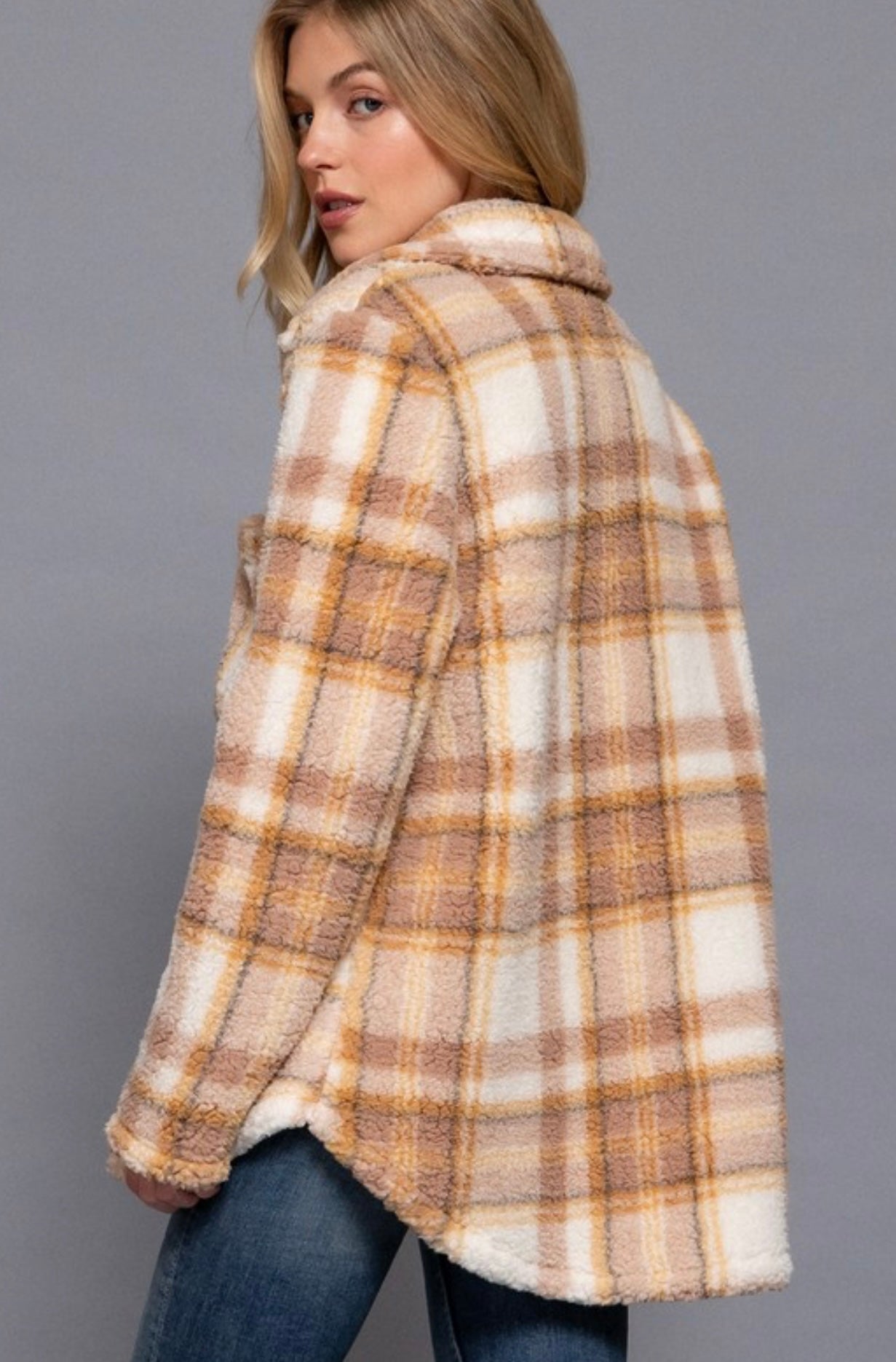Shacket Fleece Plaid Printed