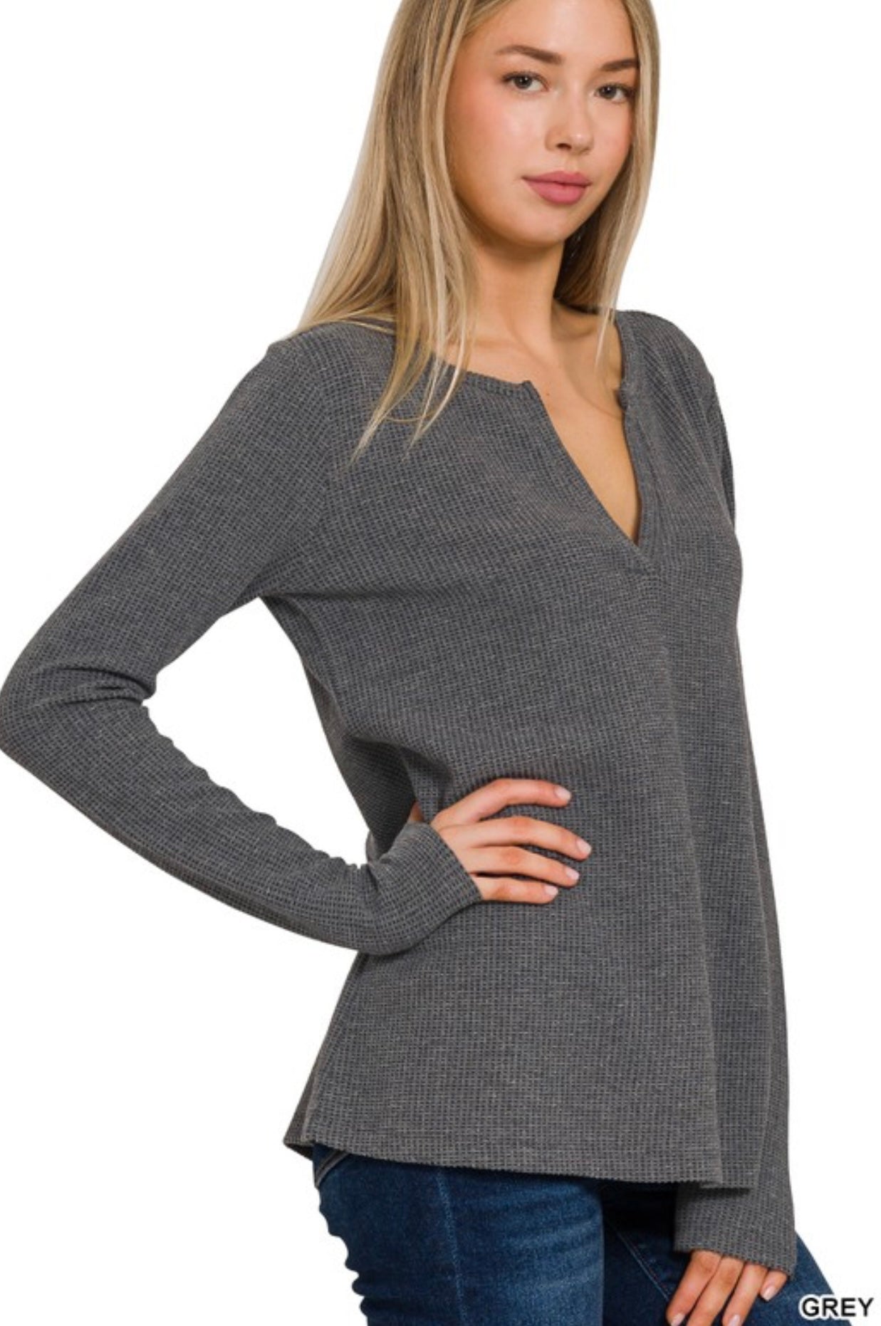 Top Waffle Knit V Neck
