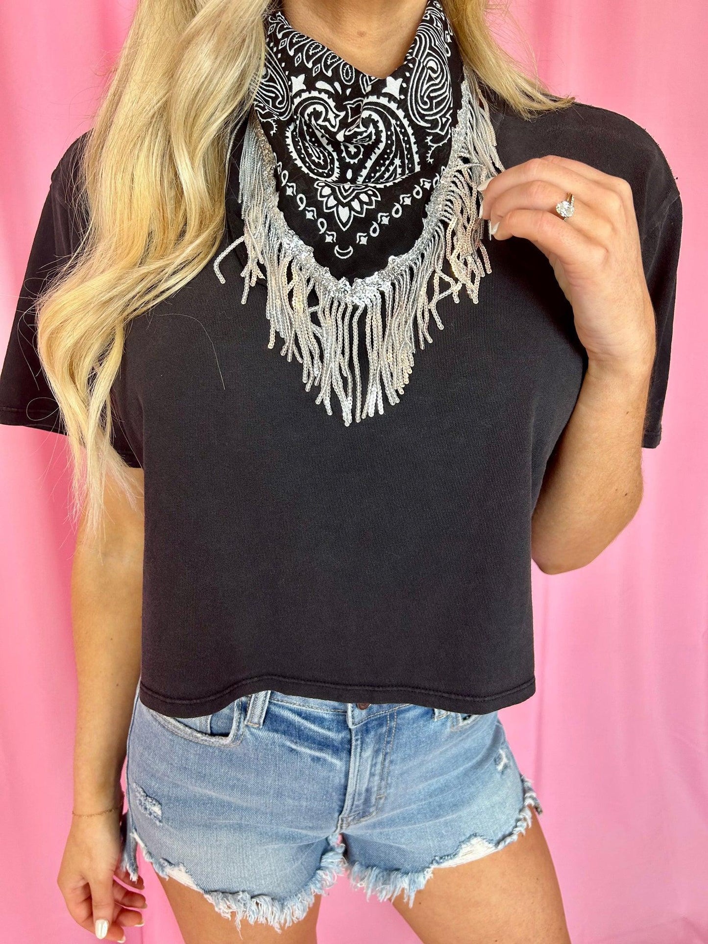 Bandana Scarf w/ Sequin Fringe - BeLoved Boutique