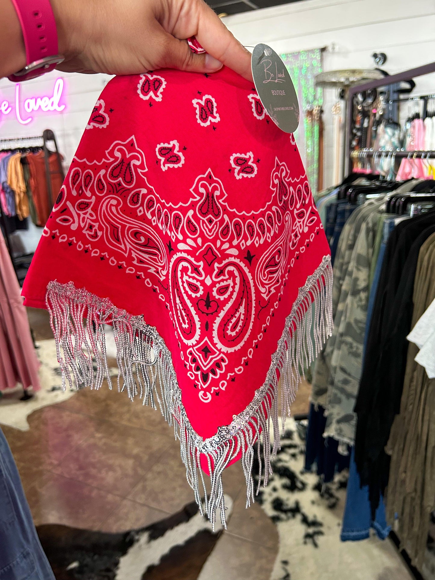 Bandana Scarf w/ Sequin Fringe - BeLoved Boutique