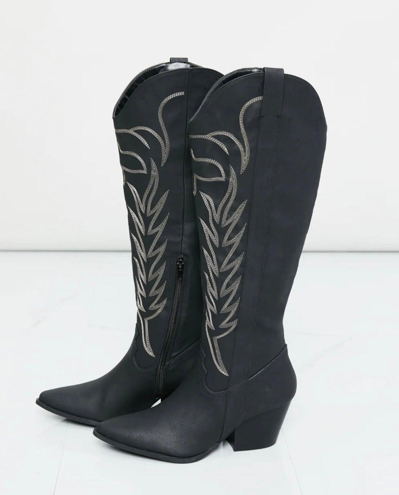 Black Embroidered Cowgirl Boots - BeLoved Boutique
