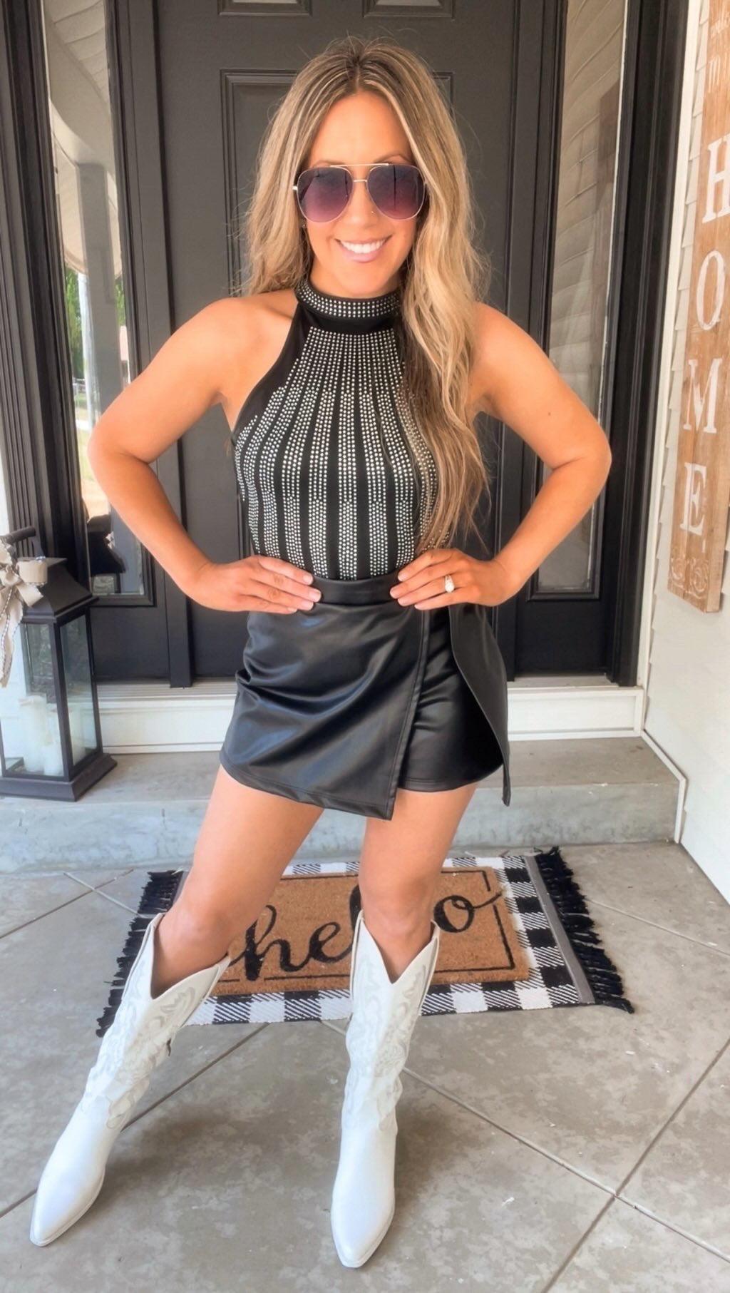 Bodysuit Rhinestone Black Sleeveless - BeLoved Boutique