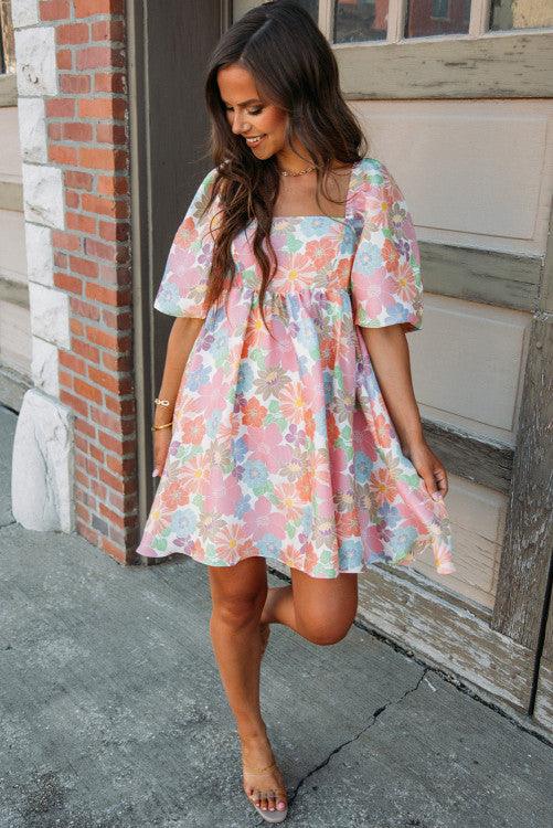 Floral Square Neck Babydoll Dress - BeLoved Boutique