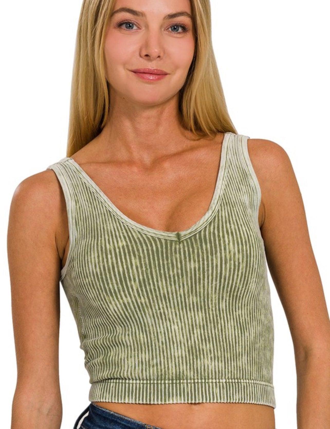 Mineral Wash Ribbed Bra Tank - BeLoved Boutique