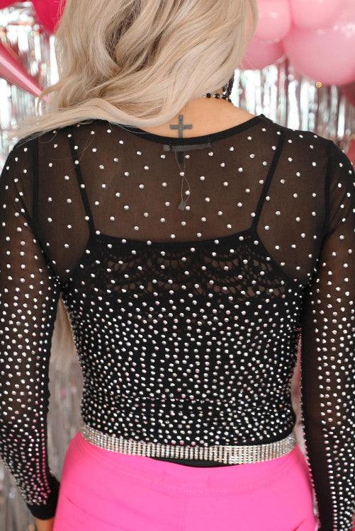 Rhinestone Mesh L/S Bodysuit - BeLoved Boutique