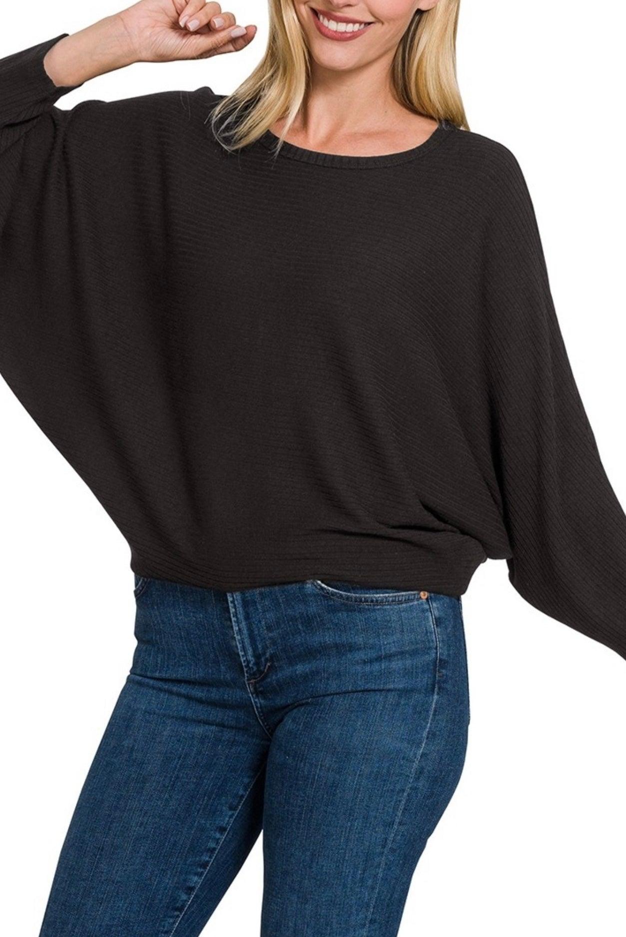 Ribbed Batwing Sweater - BeLoved Boutique