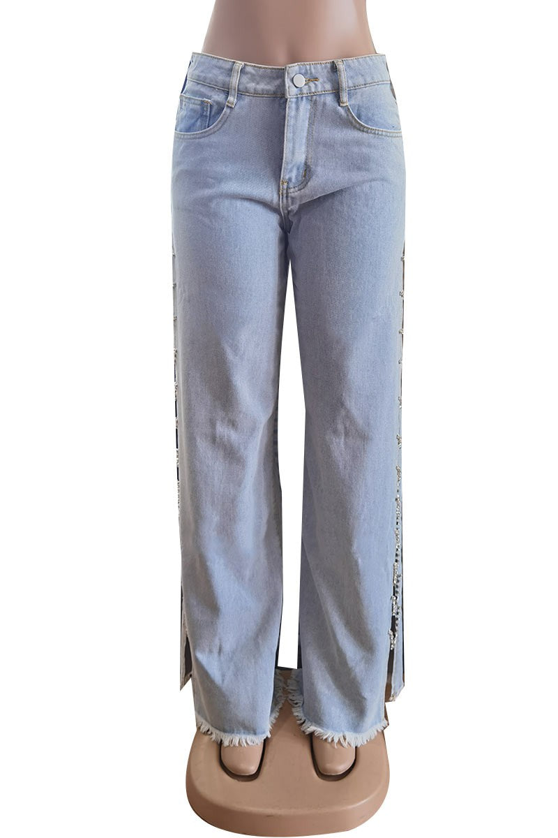 Wide Leg Jeans Rhinestone