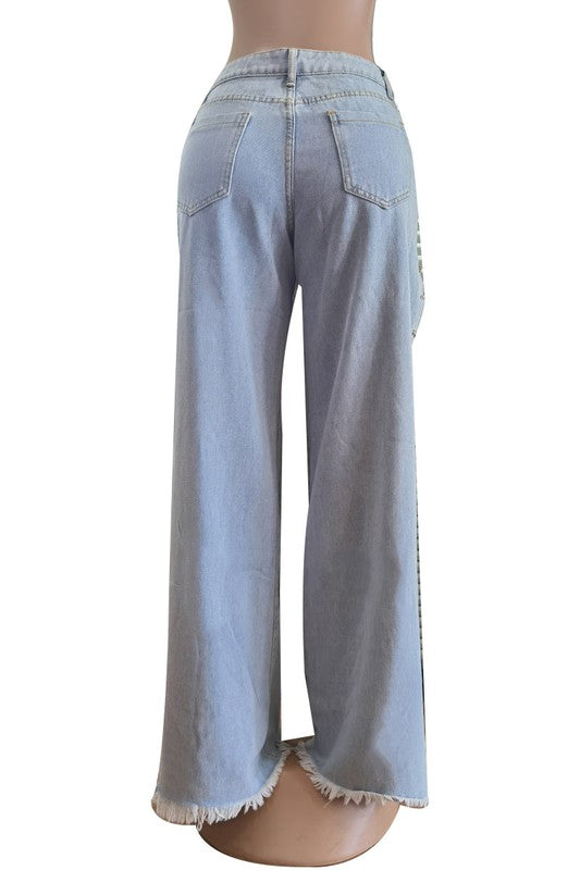 Wide Leg Jeans Rhinestone