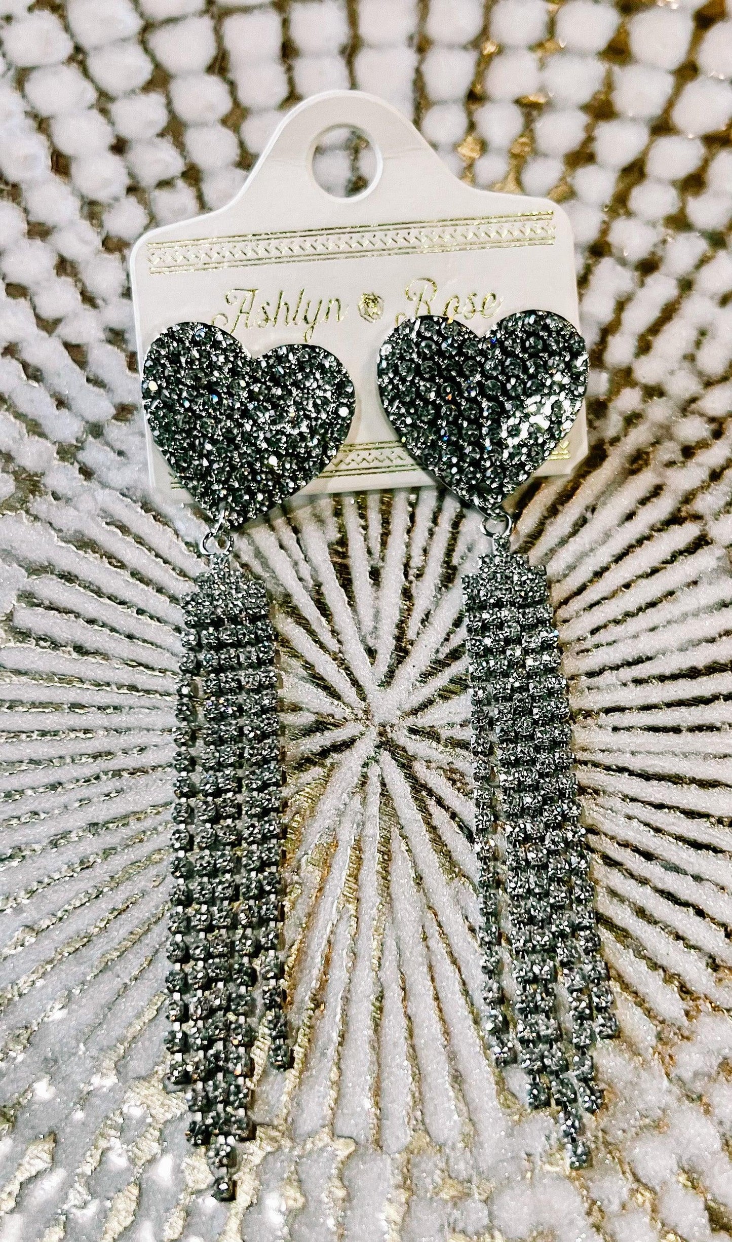 Heart Earrings Rhinestone Fringe - BeLoved Boutique