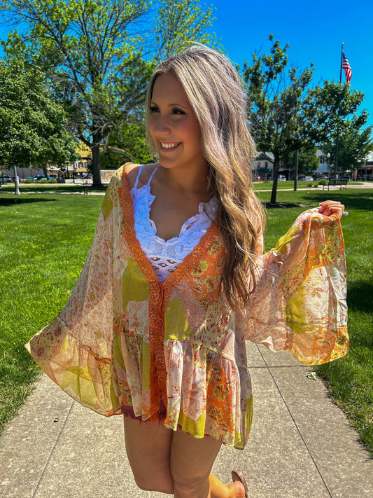 Kimono Boho Ruffle Sleeve