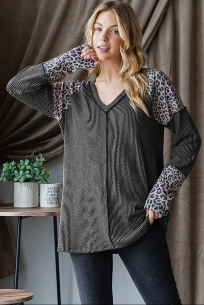 Ribbed Animal Contrast L/S Top