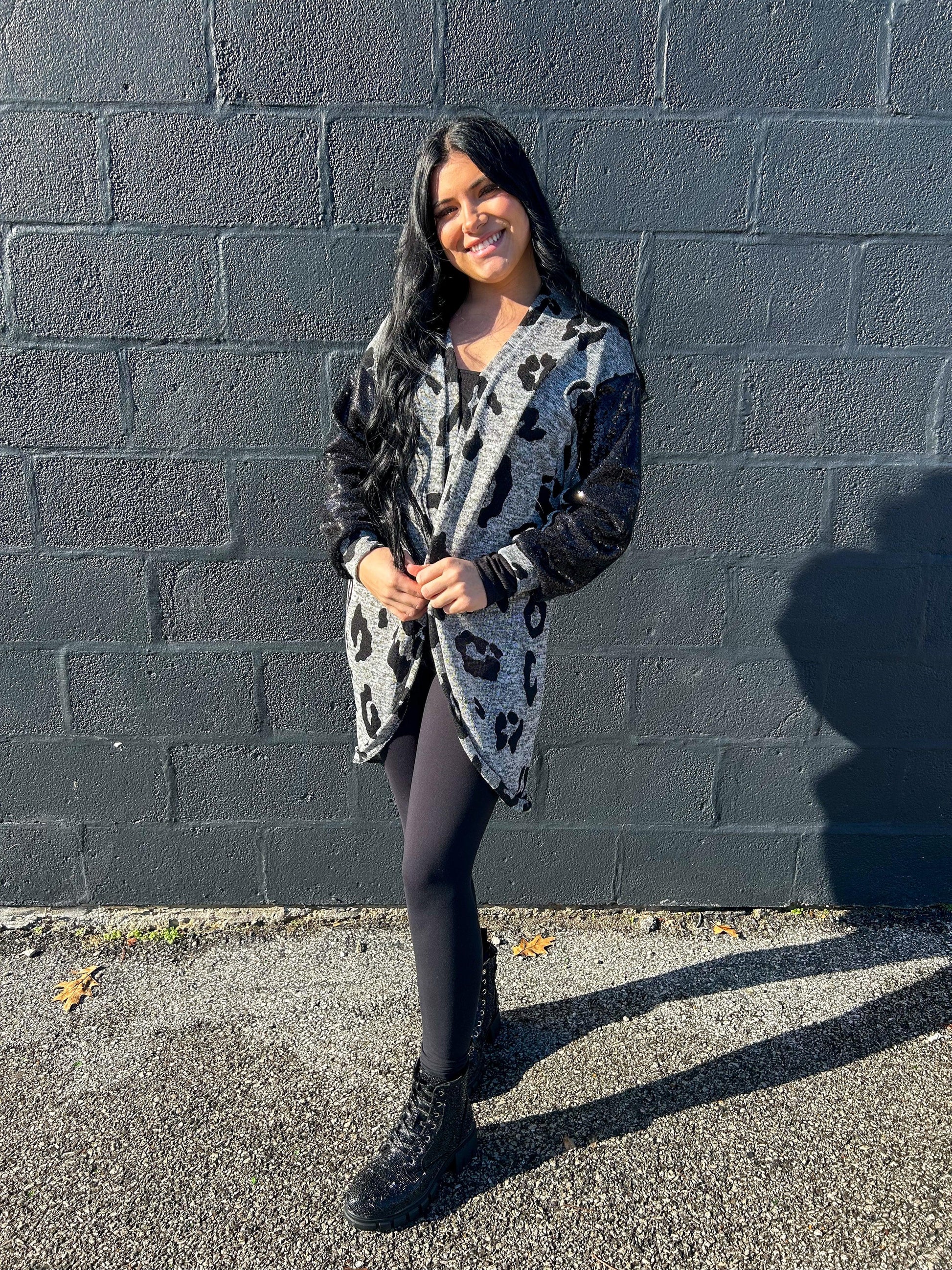 Sequins Sleeve Leopard Cardigan - BeLoved Boutique 
