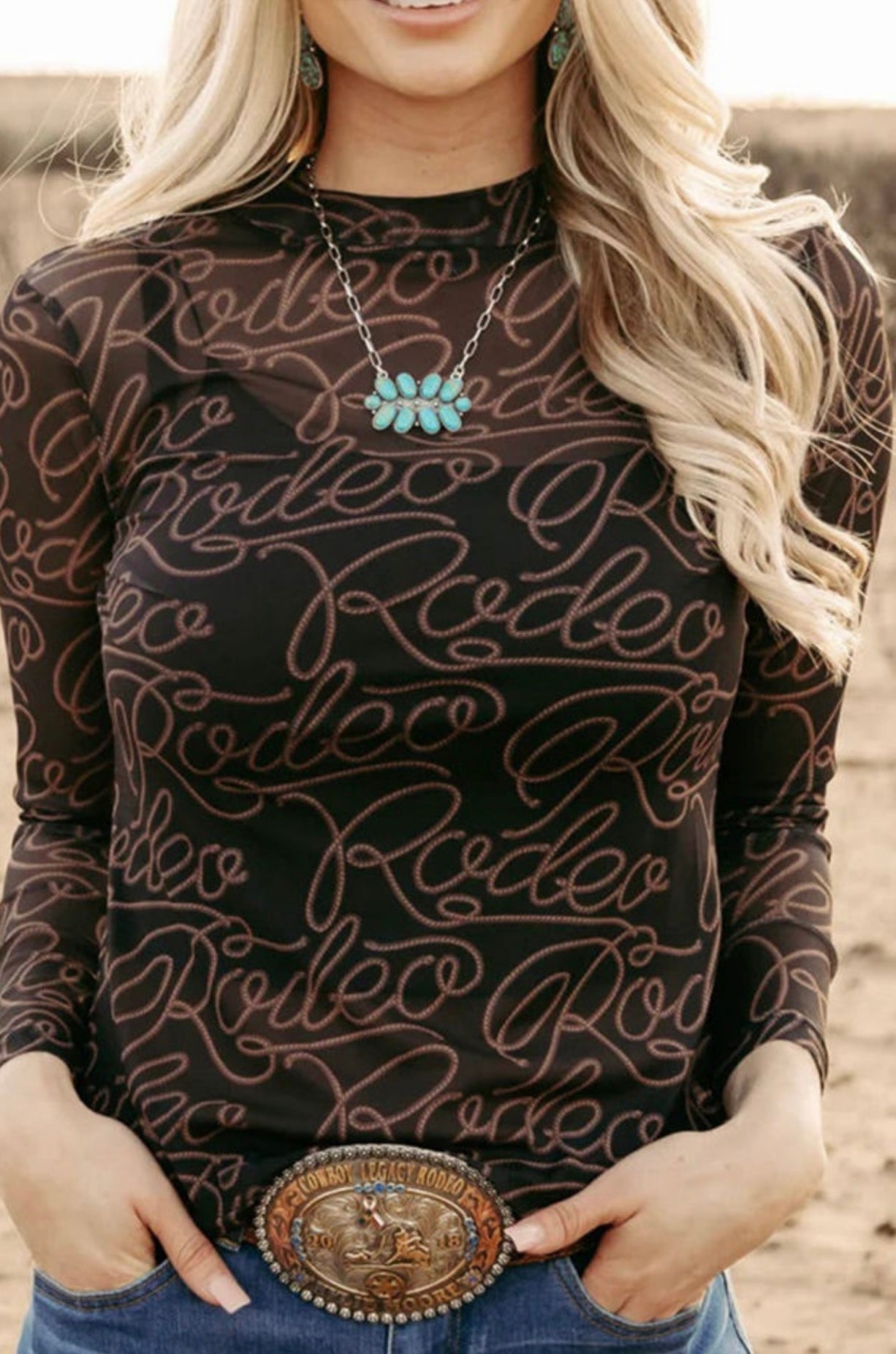 Long Sleeve Mesh Top Western