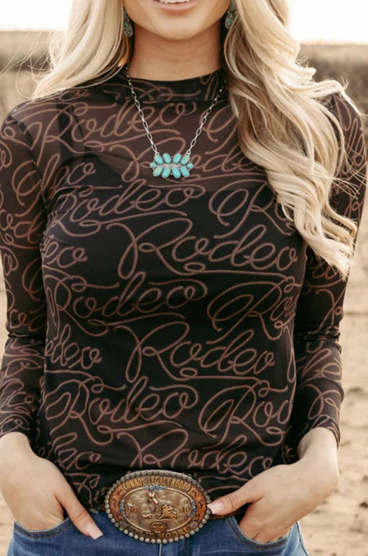Long Sleeve Mesh Top Western