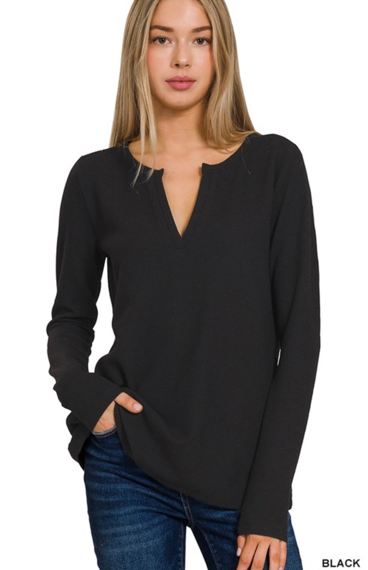 Top Waffle Knit V Neck