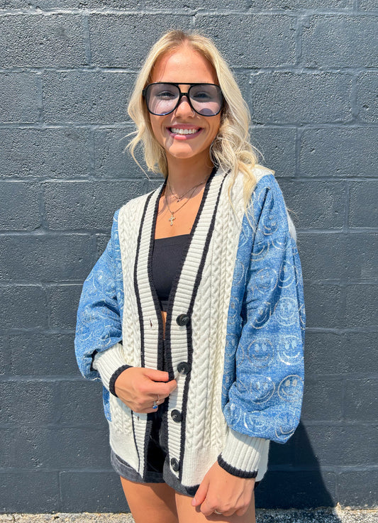 Cardigan Smiley Face Sequins
