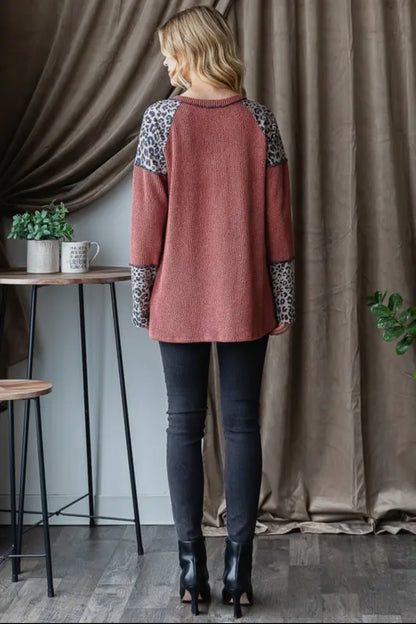 Ribbed Animal Contrast L/S Top