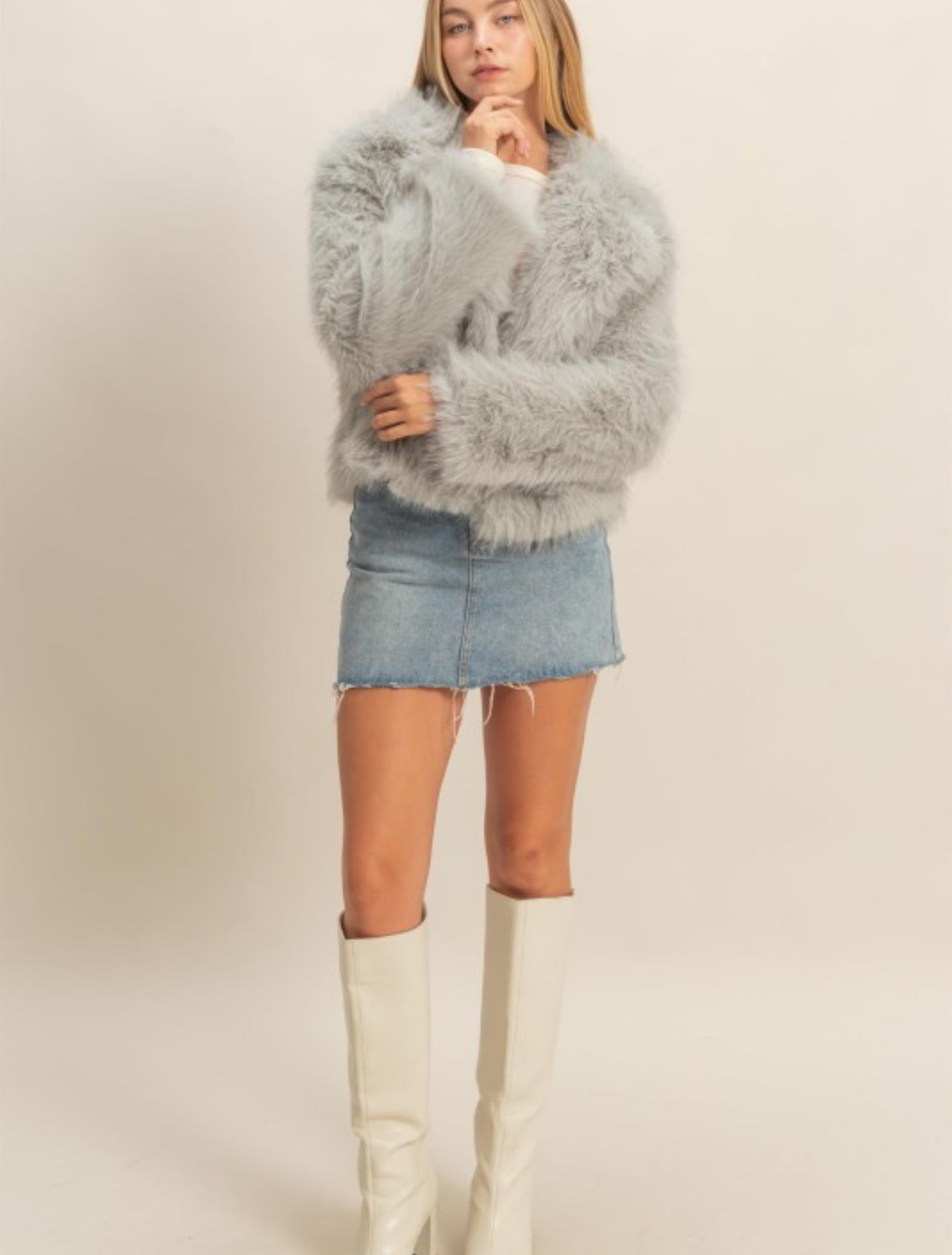 Shawl Collar Faux Fur Jacket