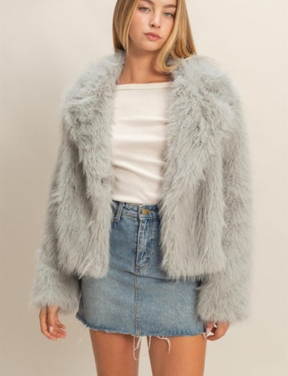 Shawl Collar Faux Fur Jacket