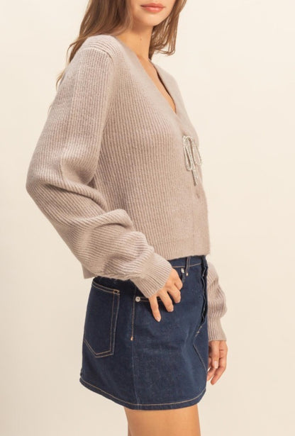 Sparkly Bow Cozy Cardigan