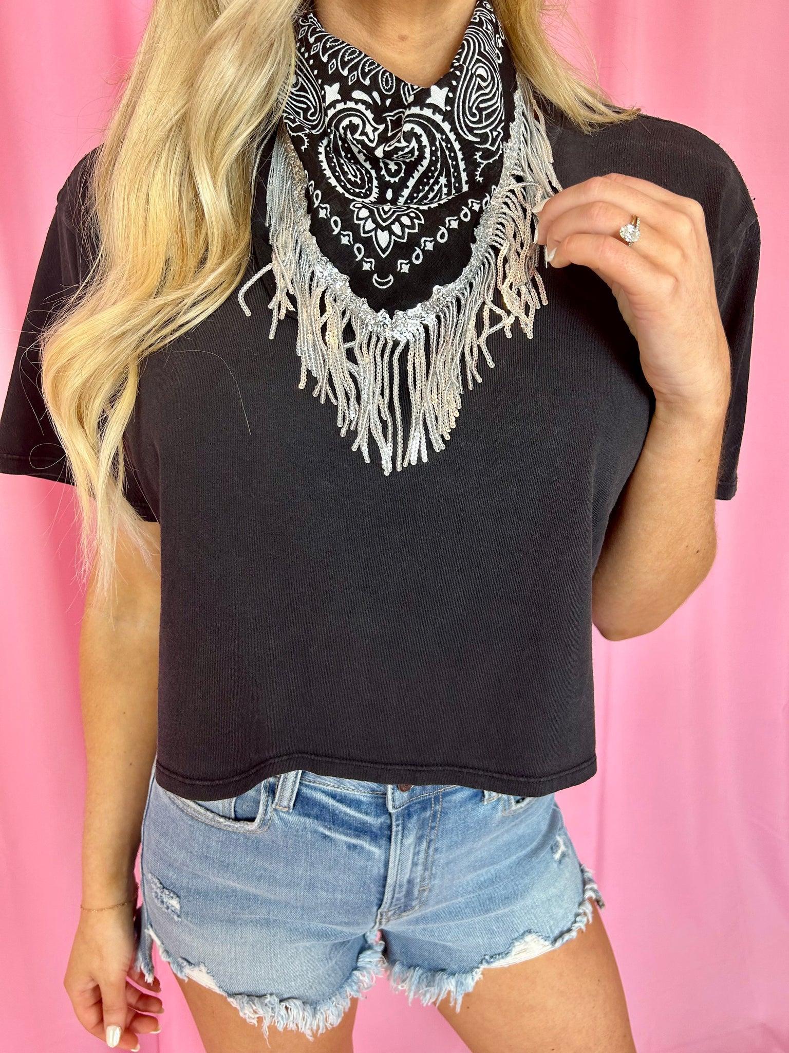 Bandana Scarf w/ Sequin Fringe - BeLoved Boutique 