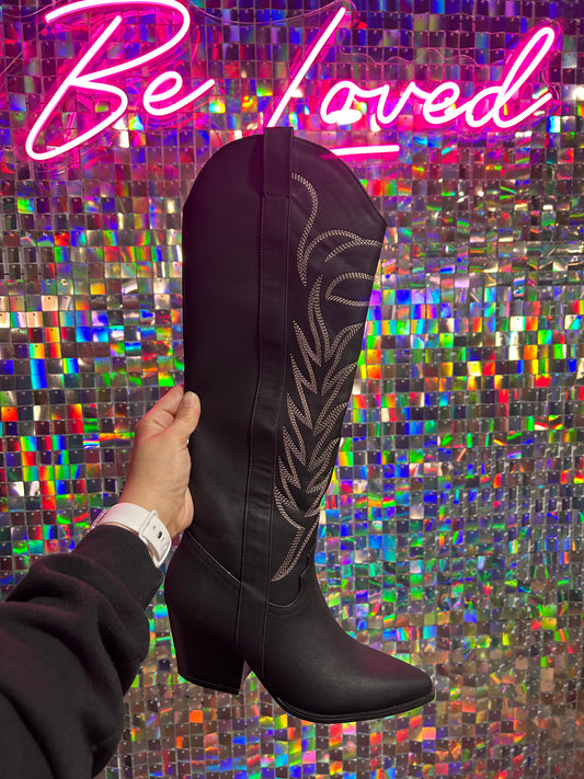 Black Embroidered Cowgirl Boots - BeLoved Boutique 