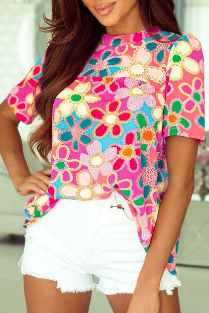 Boho Flower Print Puff S/S Top - BeLoved Boutique 