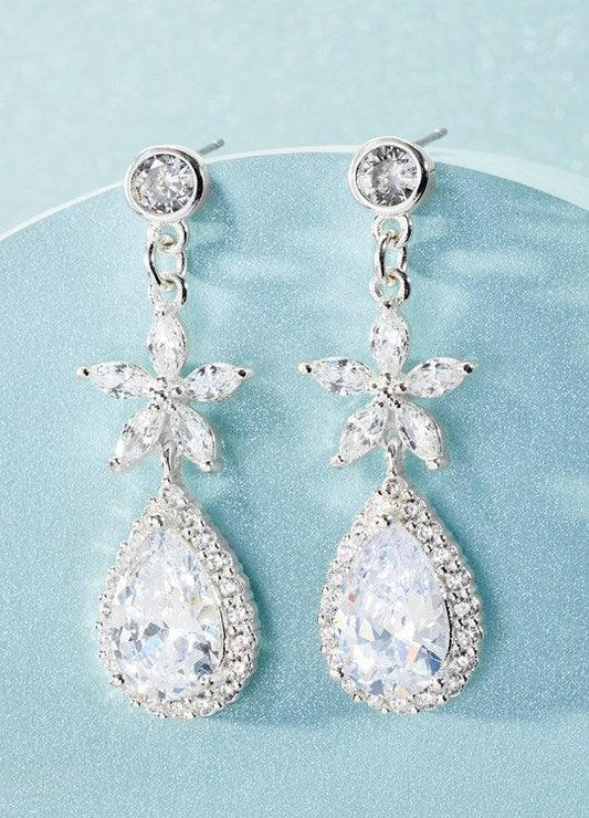CZ Flower Drop Earrings - BeLoved Boutique 
