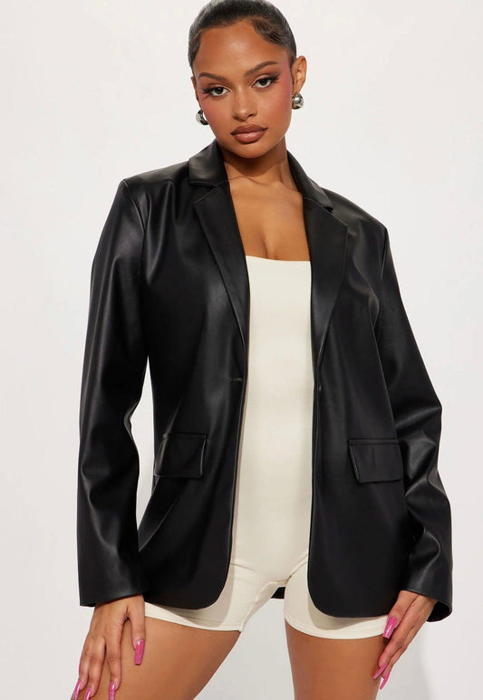 Faux Leather Blazer - BeLoved Boutique 