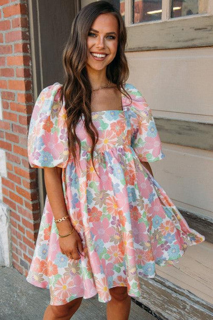 Floral Square Neck Babydoll Dress - BeLoved Boutique 