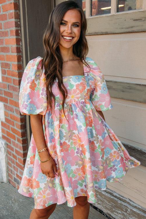 Floral Square Neck Babydoll Dress - BeLoved Boutique 