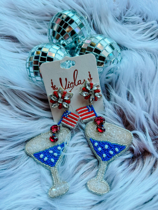 Patriotic Martini Earrings - BeLoved Boutique 