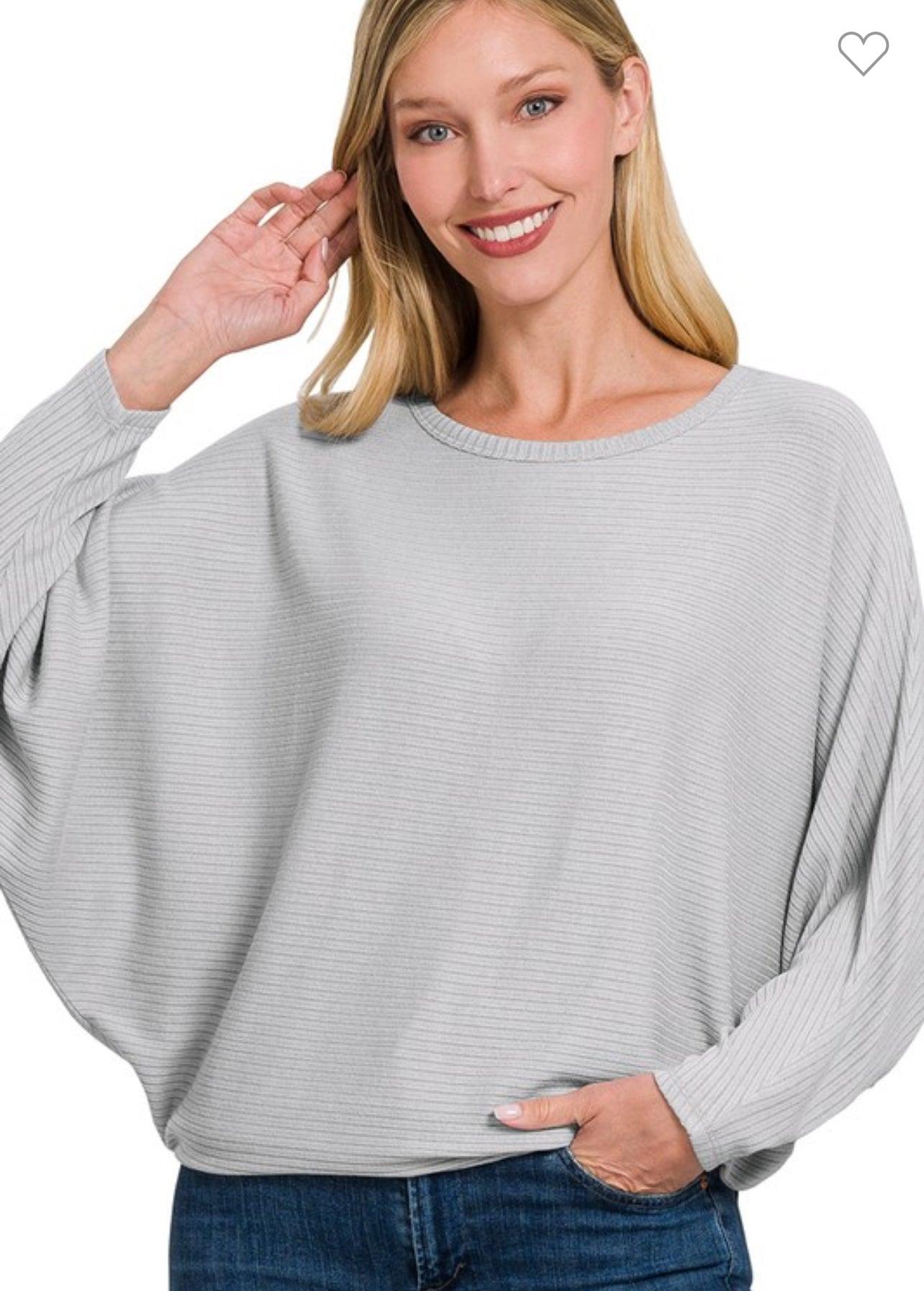 Ribbed Batwing Sweater - BeLoved Boutique 
