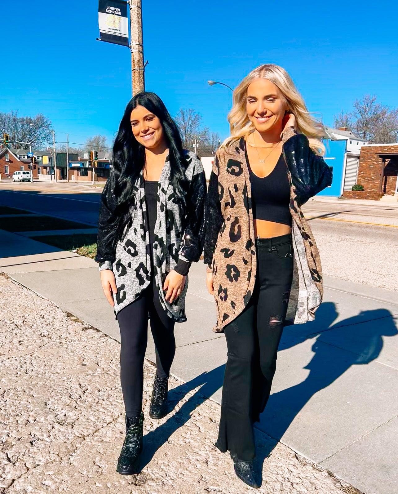 Sequins Sleeve Leopard Cardigan - BeLoved Boutique 