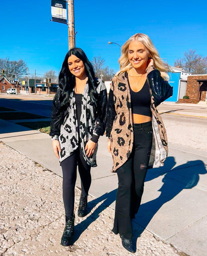 Sequins Sleeve Leopard Cardigan - BeLoved Boutique 