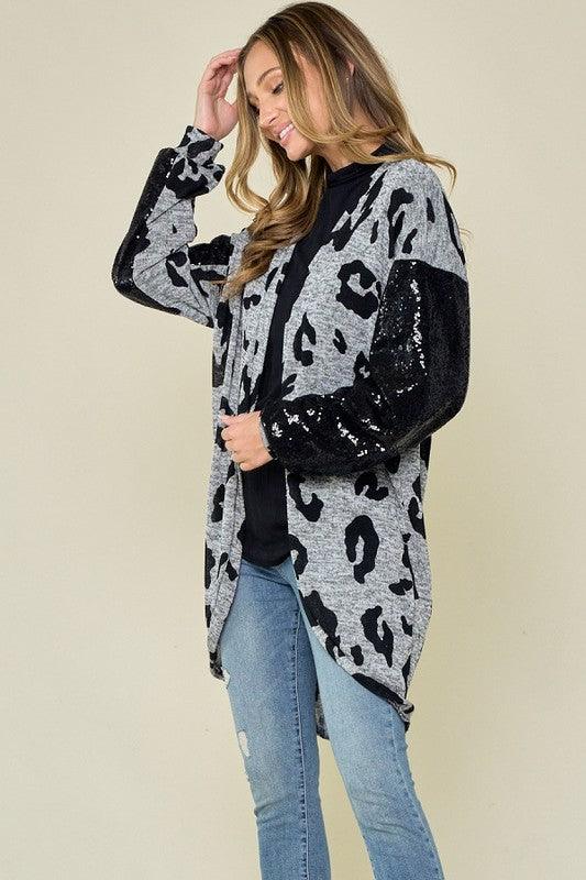 Sequins Sleeve Leopard Cardigan - BeLoved Boutique 