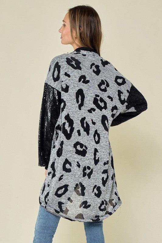 Sequins Sleeve Leopard Cardigan - BeLoved Boutique 