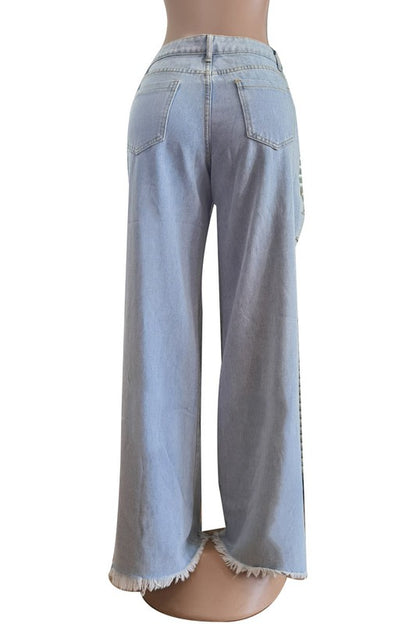 Wide Leg Jeans Rhinestone